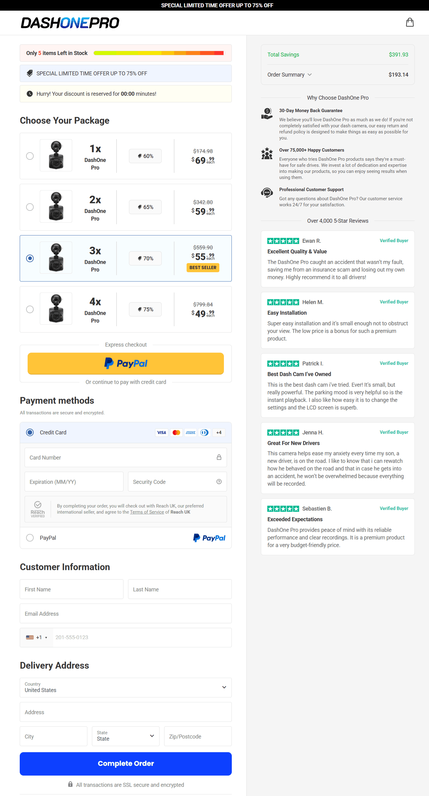 DashOne Pro checkout page